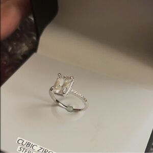 Sterling Silver Cubic Zirconia Emerald-Cut 2 Carat Engagement Ring NIB